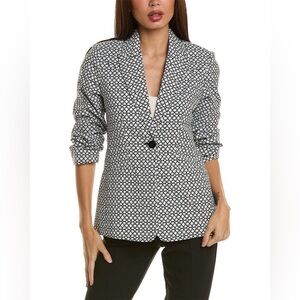 New Elie Tahari Jenna Geometric Scruched Blazer Jacket Ikat Ruched Sleeve Sz 8